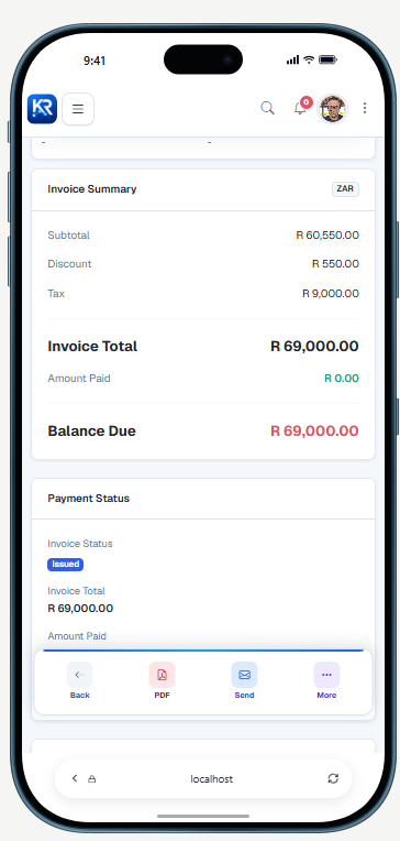 Invoice balances on a phone