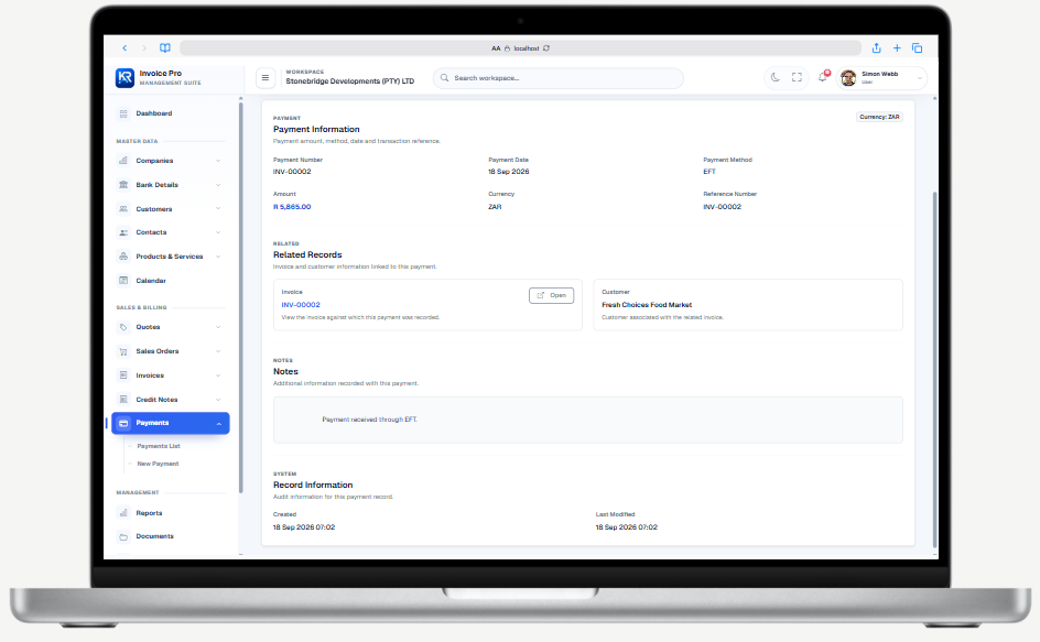 Payment information on a laptop