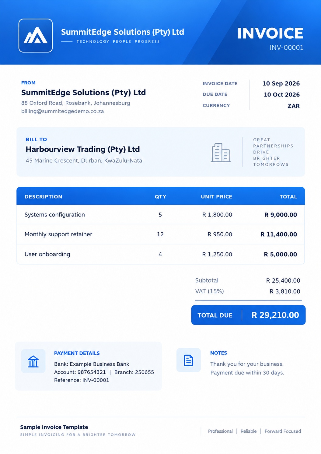 Modern Blue invoice template sample