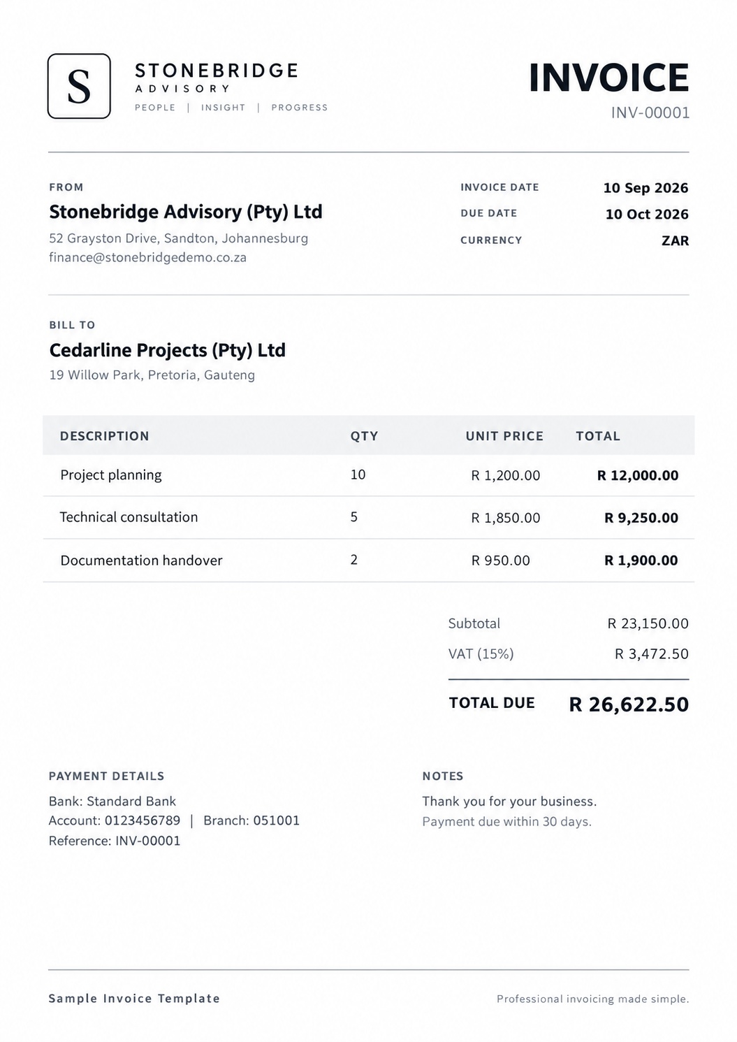 Plain invoice template sample